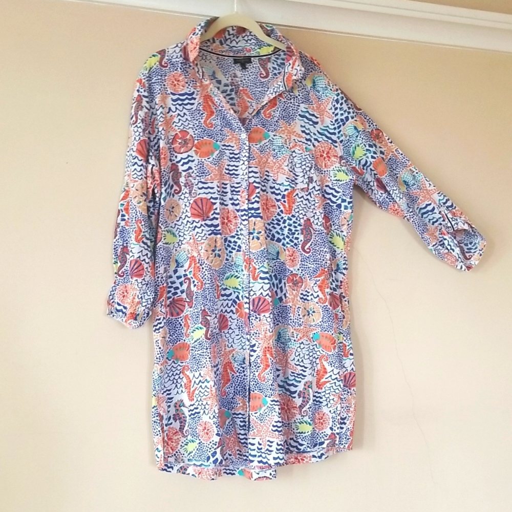 Seahorse shell beach tunic cover up Dress Talbots Plus sz X